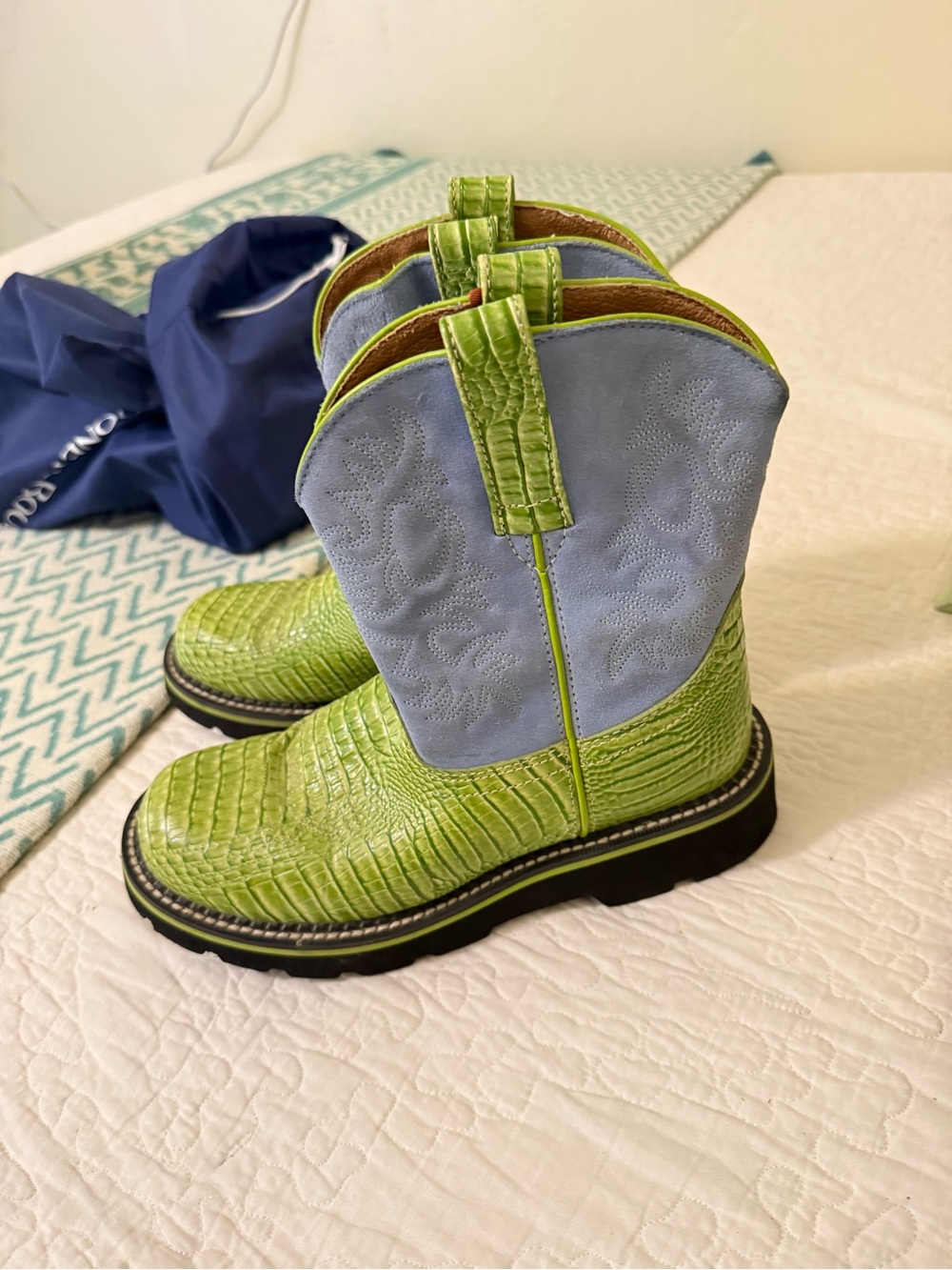 Kids Green & Light Blue Western-Style Boots